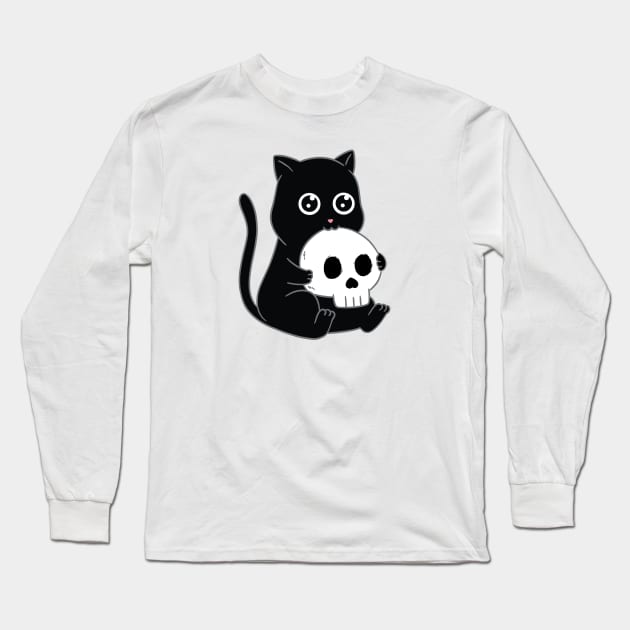 Cat cute and skull Long Sleeve T-Shirt by coffeeman